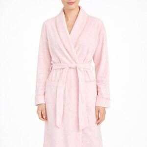 Vtg Pastel Pink Embroidered Fleece Robe Comfy Cozy Fall Winter Spring Twee Y2K